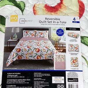 Peach Print Cotton Quilt Set - White and Orange